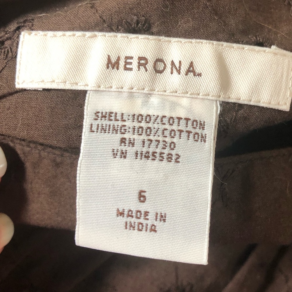 Merona 6 Skirt Brown Eyelet Cotton Lined Boho Cottagecore A Line - Picture 3 of 8